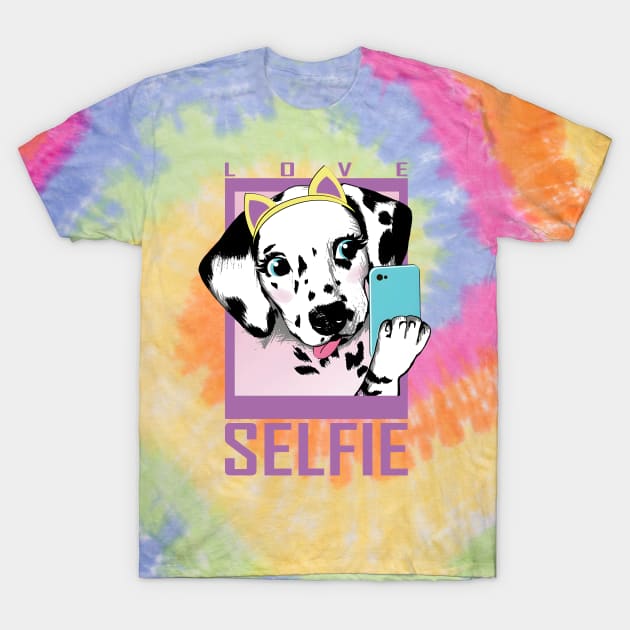 Dalmatian puppy portrait with smartphone making selfie T-Shirt by EchoChicTees